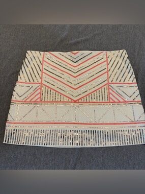 Express Sequin Mini Skirt Cream/Coral With Silver Sequins Women’s Large